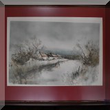 A03. Signed limited edition framed winter landscape by Jacques Lalande.  28”h x 34”w 